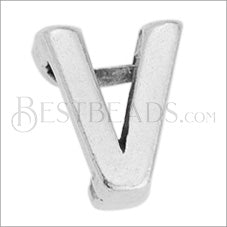 5mm flat LETTER V grip-it slider ANT. SILVER - 10 pcs