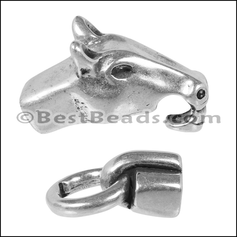 5mm round HORSE AND BIT connector clasp ANT SILVER - 5 pcs