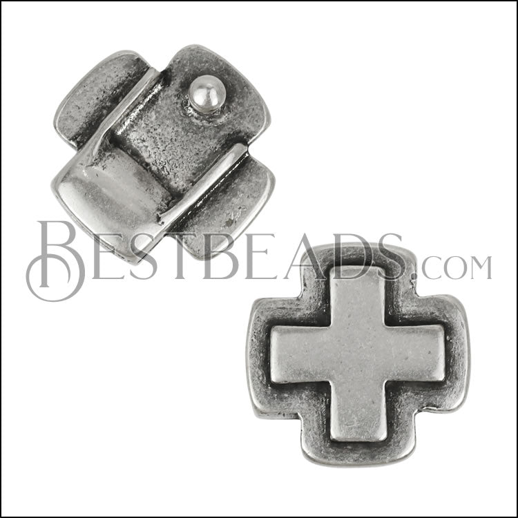 10mm flat ADJUSTABLE CROSS clasp ANT SILVER - 10 pcs