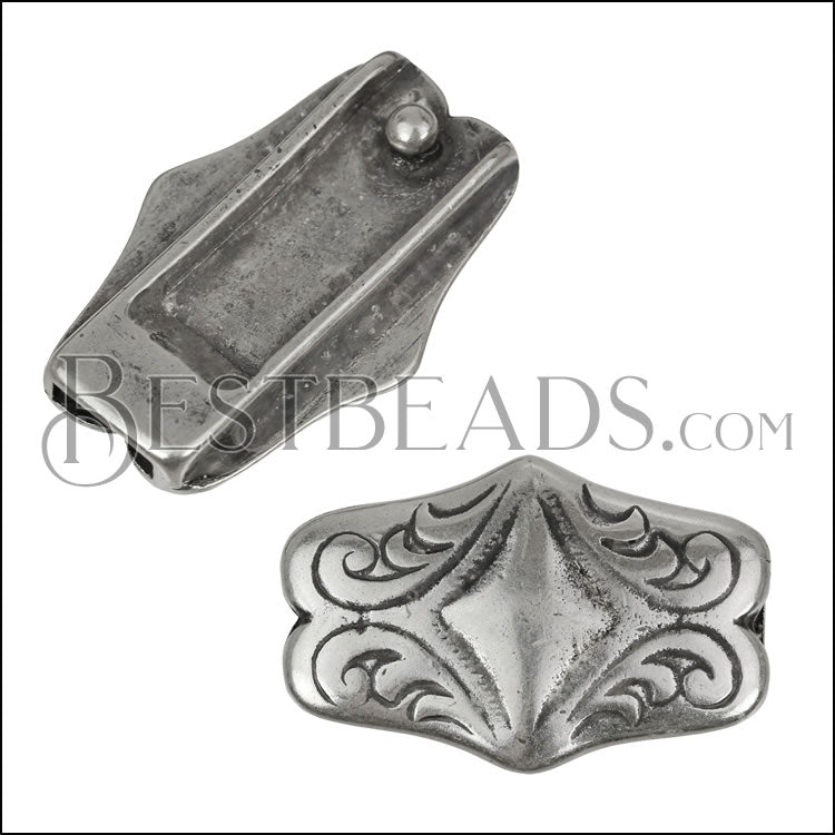 10mm flat ADJUSTABLE WESTERN clasp ANT SILVER - 10 pcs