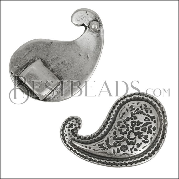 10mm flat ADJUSTABLE PAISLEY clasp ANT SILVER - 10 pcs