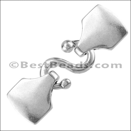 15mm flat S HOOK clasp ANT SILVER - 5 clasps