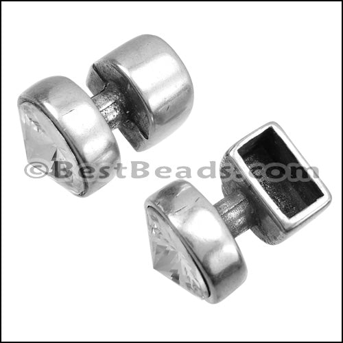 4.5mm round CRYSTAL KNOB end ANT SILVER - 5 pcs