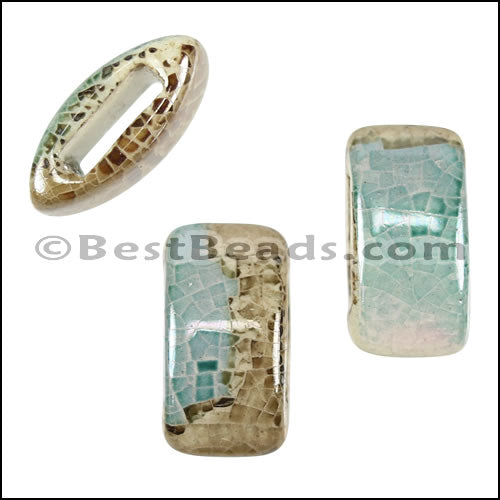 8mm flat SEA GREEN:BROWN 10mm Wide Ceramic bead - 10 pcs