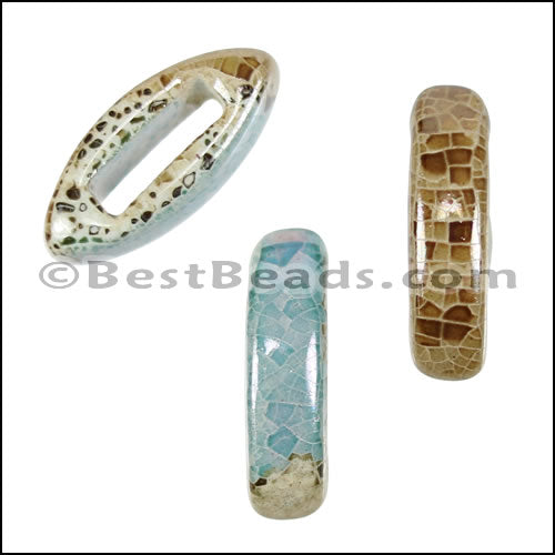 8mm flat SEA GREEN:BROWN 5mm Wide Ceramic bead - 10 pcs