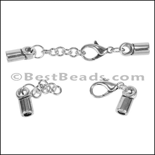 4mm Round CYLINDER ext. clasp ANT SILVER - 10 clasps