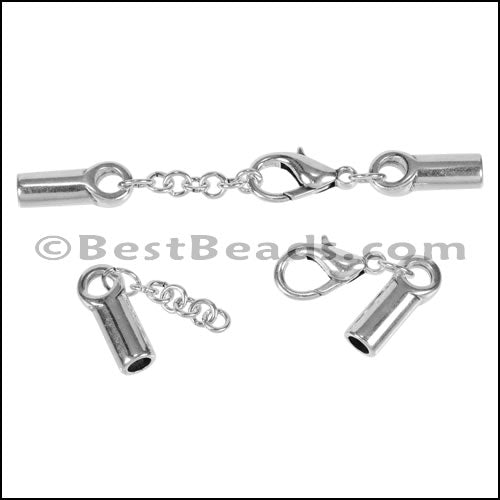 5mm Round CYLINDER ext. clasp ANT SILVER - 10 clasps