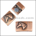 10mm flat HORSE HEAD magnetic clasp ANTIQUE COPPER - 5 clasps