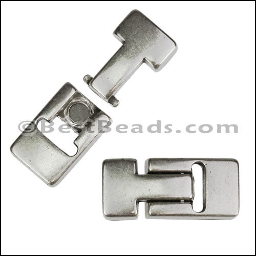 10mm flat T LATCH magnetic clasp ANTIQUE SILVER - 5 clasps