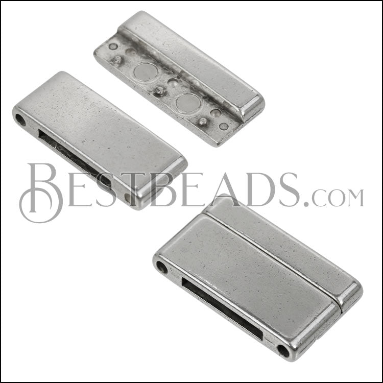 20mm flat + 3mm round COMBO magnetic clasp ANT SILVER - 5 clasps