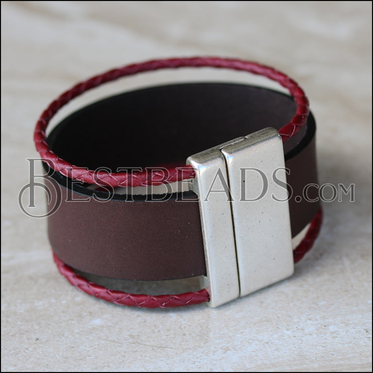 20mm flat + 3mm round COMBO magnetic clasp ANT SILVER - 5 clasps