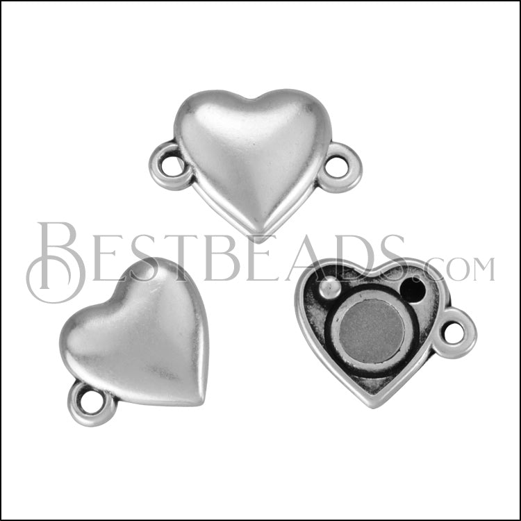 HEART magnetic clasp ANT SILVER - 10 clasps