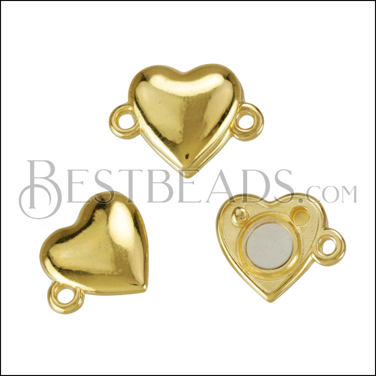 HEART magnetic clasp SHINY GOLD - 10 clasps