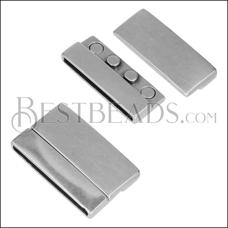 35mm flat RECTANGLE magnetic clasp ANT SILVER - 5 clasps