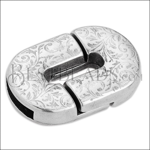 10mm flat CUT OUT FLORAL magnetic clasp ANT SILVER - 5 clasps
