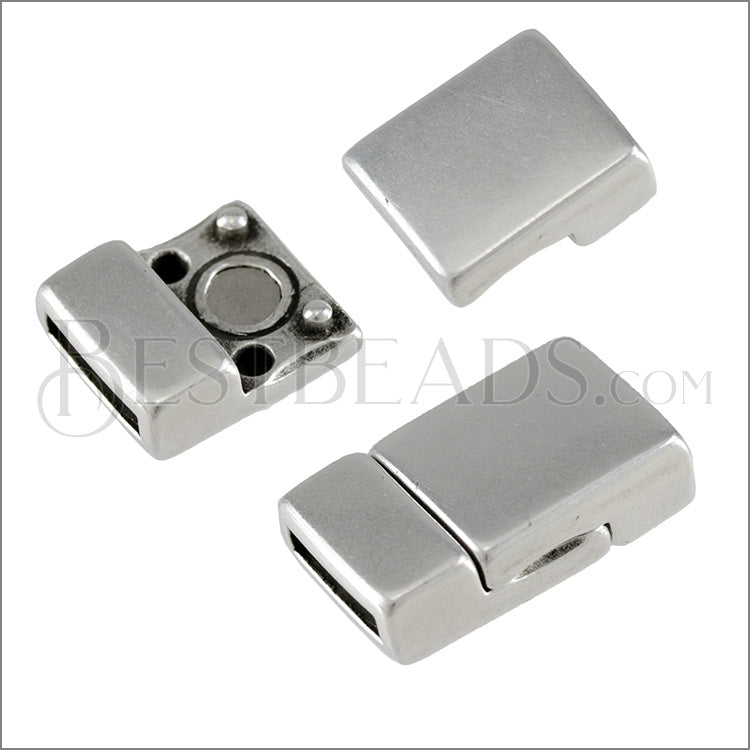 10mm flat SOLID SQUARE magnetic clasp ANT SILVER - 10 clasps