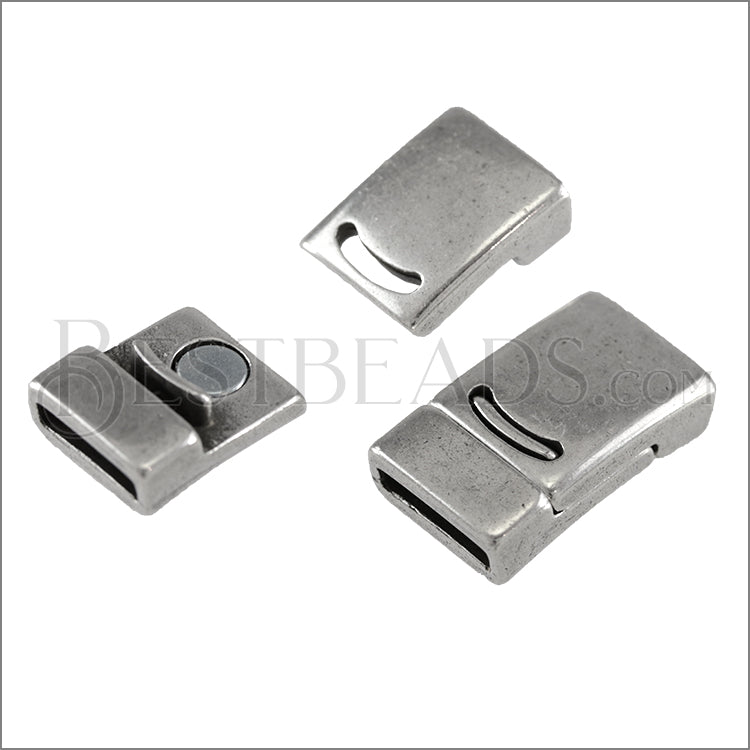 10mm flat DELUX magnetic clasp ANT SILVER - 10 clasps