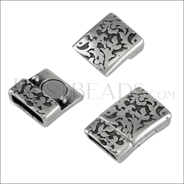 10mm flat DAMASK magnetic clasp ANT SILVER - 10 clasps