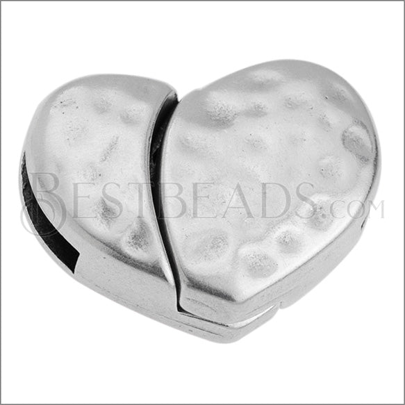 10mm flat HAMMERED HEART clasp ANT SILVER - 5 clasps