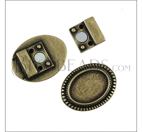 10mm flat OVAL DOTS MAGNET ANT BRASS -10 pcs