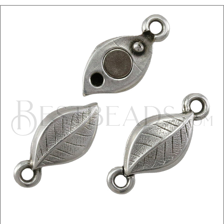 Small loop LEAF magnetic clasp ANT SILVER - 10 pcs