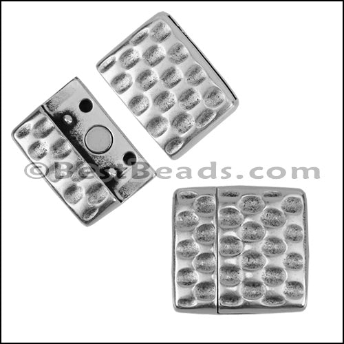 20mm flat HAMMERED magnetic clasp ANT SILVER - 5 clasps
