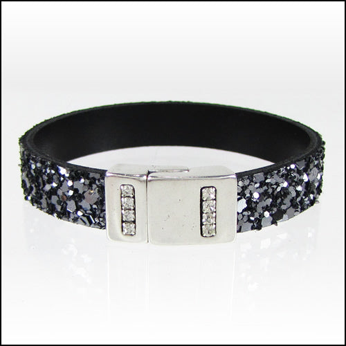 10mm flat CRYSTAL magnetic clasp ANT SILVER - 2 clasps