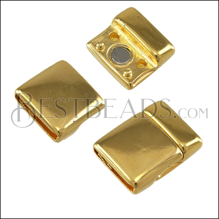 15mm flat ROUNDED magnetic clasp GOLD - 5 clasps