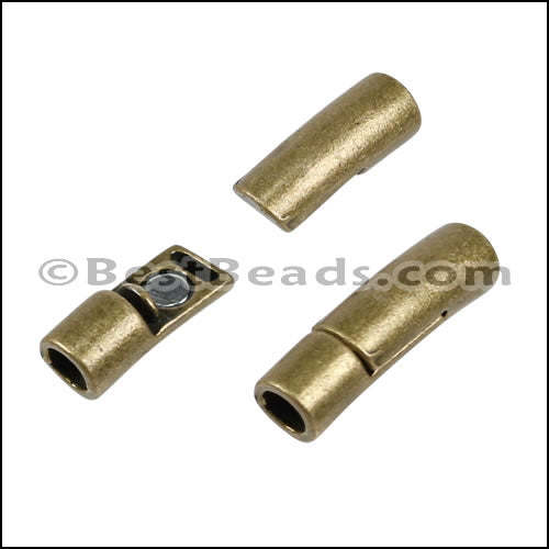 4mm round CURVED TUBE magnetic clasp ANT BRASS - 10 pcs
