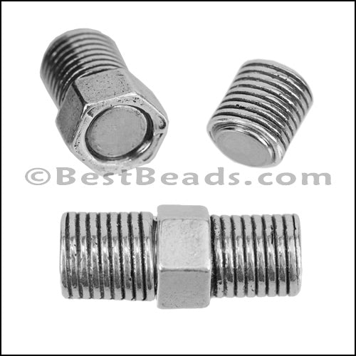 6mm round SCREW NUT magnetic clasp ANT. SILVER - 10 clasps