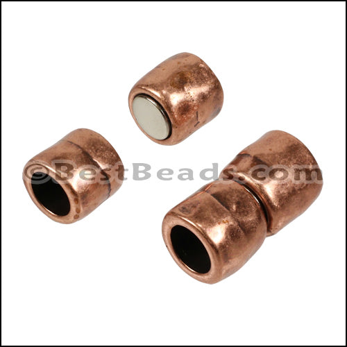 8mm round HAMMERED magnetic clasp ANT COPPER - 5 clasps