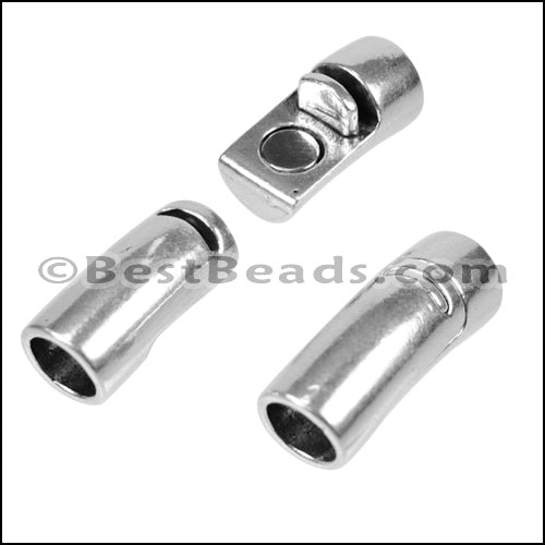 8mm round CURVED TUBE magnetic clasp ANT SILVER - 5 clasps