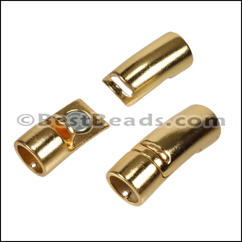 8mm round CURVED TUBE magnetic clasp SHINY GOLD - 5 clasps