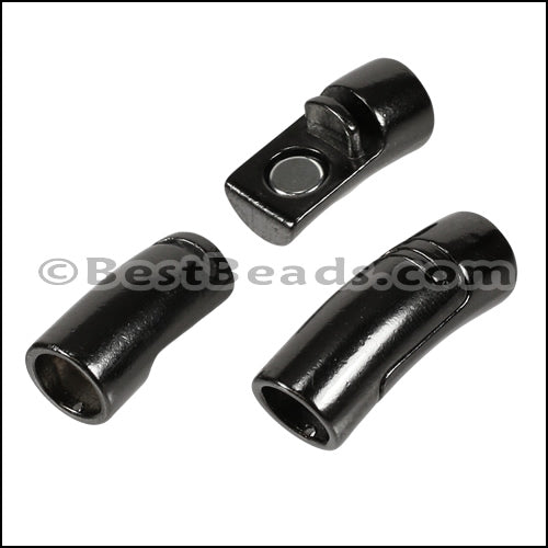 8mm round CURVED TUBE magnetic clasp BLACK - 5 clasps