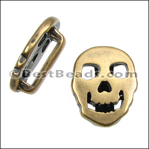 10mm flat FLAT SKULL slider ANT BRASS - 10 pcs