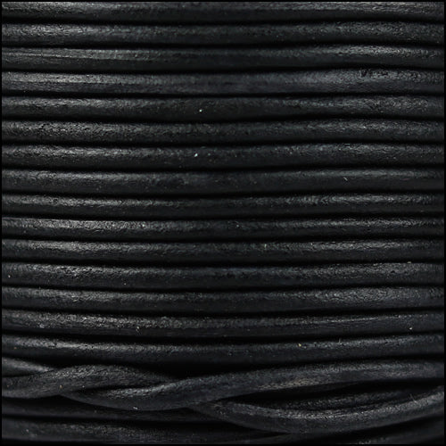 2mm round Indian leather - natural black matte - 25m SPOOL