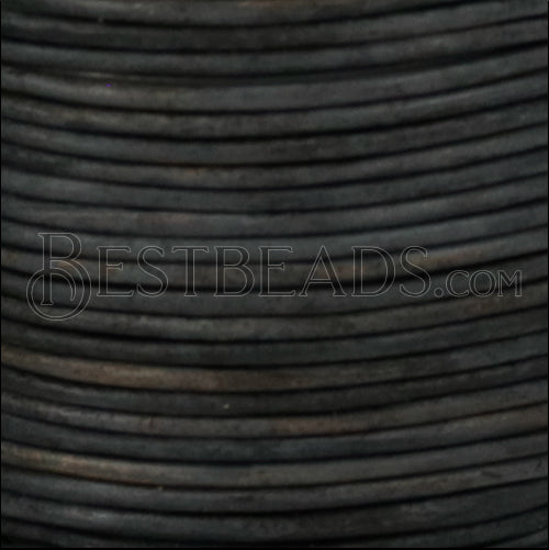 1mm round Indian leather - ANTIQUE LT BLACK - 25m SPOOL