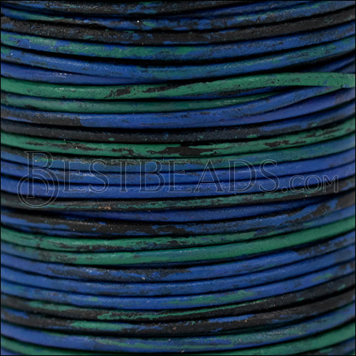 1mm round Indian leather - BLUE & GREEN - 25m SPOOL