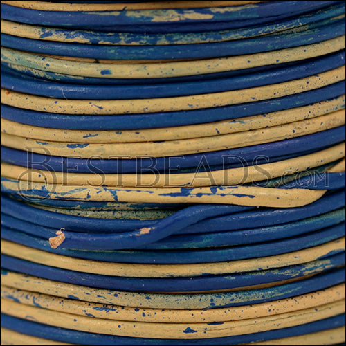1mm round Indian leather - BLUE & NATURAL - 25m SPOOL