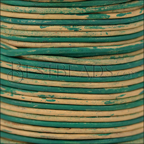 1mm round Indian leather - TURQUOISE & NATURAL - 25m SPOOL