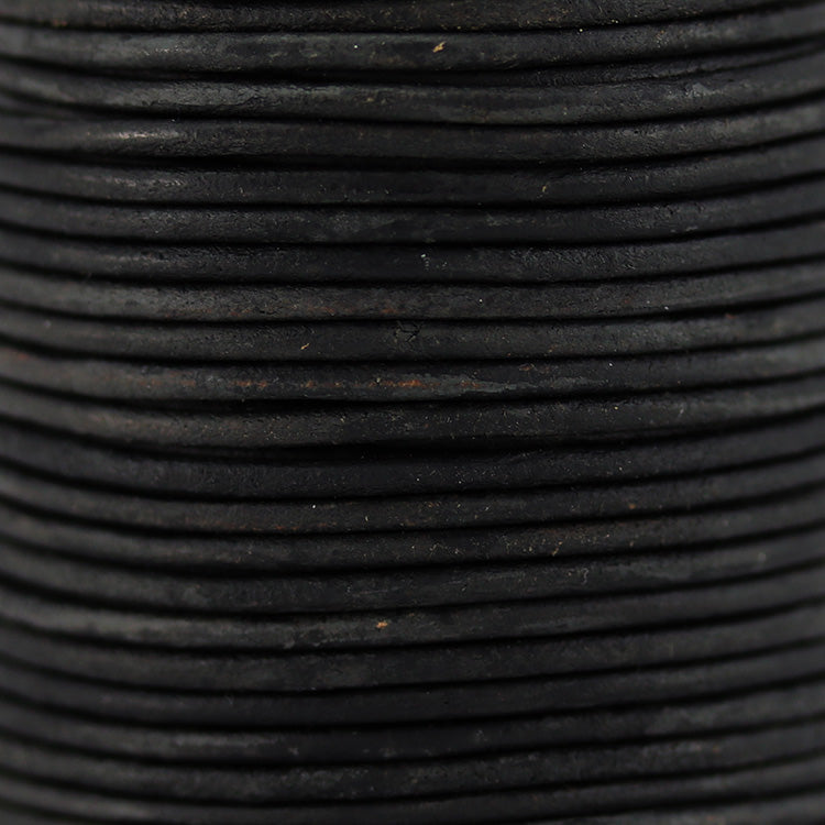 1.5mm round Indian leather - ANTIQUE black - 25m SPOOL