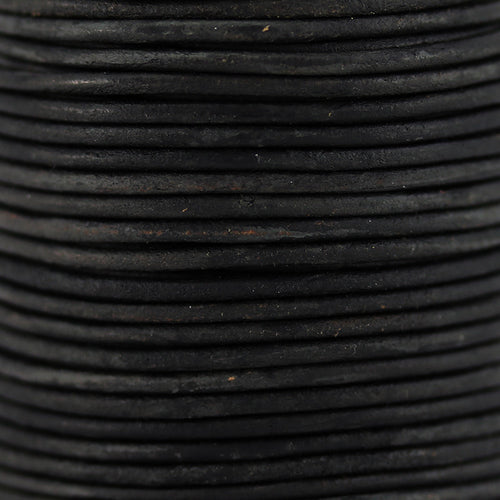1.5mm round Indian leather - ANTIQUE black - 25m SPOOL