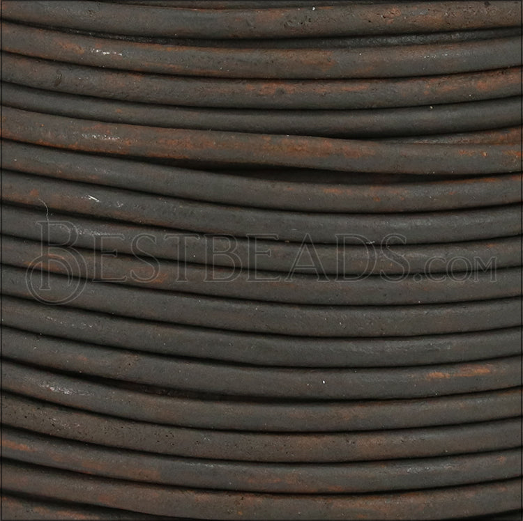 1.5mm round Indian leather - NATURAL CHARCOAL - 25m SPOOL