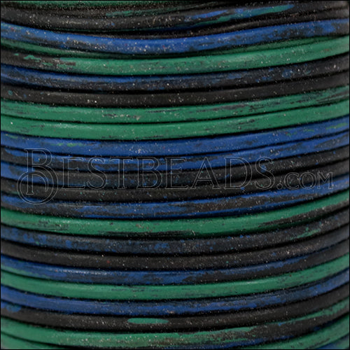 1.5mm round Indian leather - BLUE & GREEN - 25m SPOOL