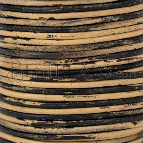 1.5mm round Indian leather - BLACK & NATURAL - 25m SPOOL