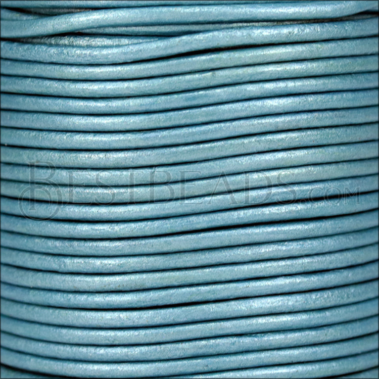 1.5mm round Indian leather - lt turquoise METALLIC - 25m SPOOL