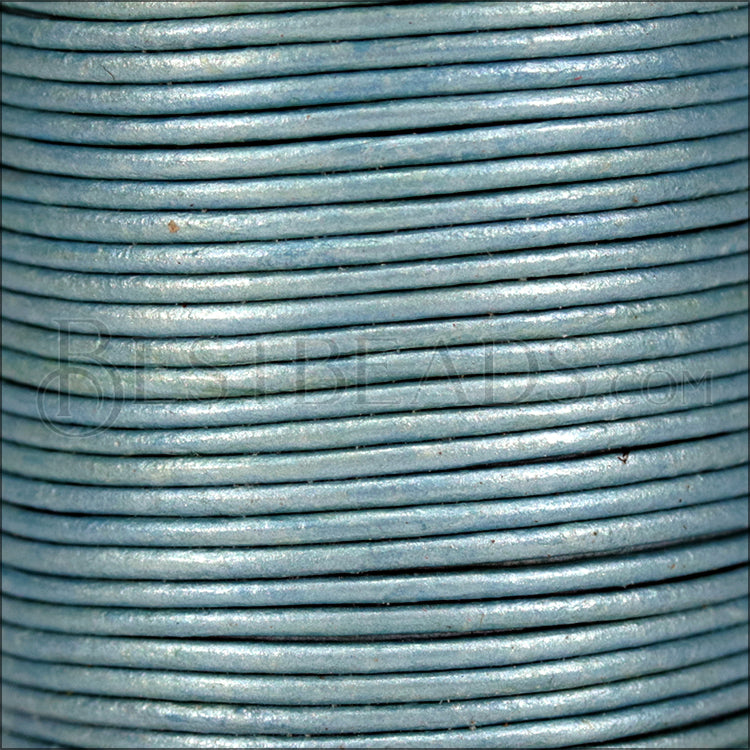 1mm round Indian leather - lt turquoise METALLIC - 25m SPOOL