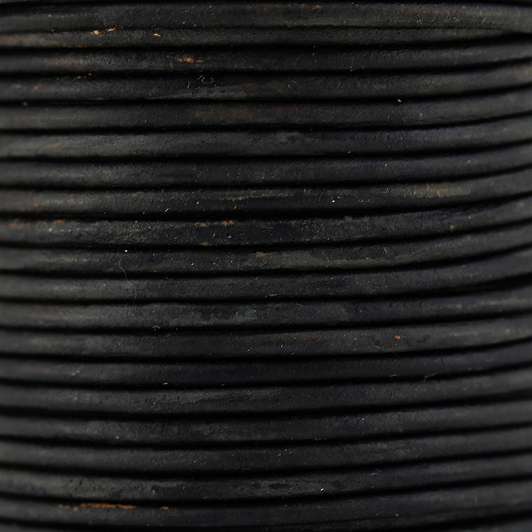 2mm round Indian leather - ANTIQUE black - 25m SPOOL