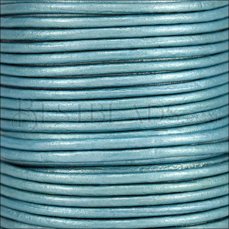 2mm round Indian leather - lt turquoise METALLIC - 25m SPOOL
