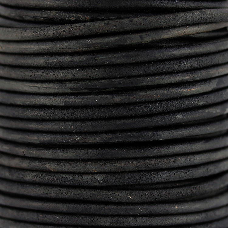 3mm round Indian leather - ANTIQUE black - 25m SPOOL